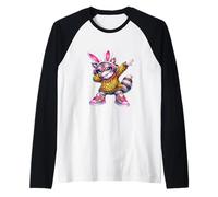 Lindo Anime Dabbing Bunny Mapache Feliz Pascua Chica Niño Divertido Camiseta Manga Raglan