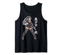 Lindo Anime Waifu Chica con Pistola Gráfico Camiseta sin Mangas