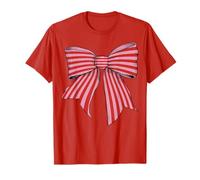 Lindo Arco de Coqueta de niña con patrón de Rayas Rojas y Rosas Camiseta