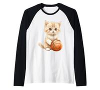 Lindo Arte de Jugador de Baloncesto de Gatito Acuarela Camiseta Manga Raglan