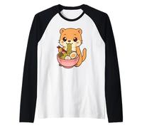 Lindo Arte gastronómico Kawaii Amante del Ramen de Nutria Camiseta Manga Raglan