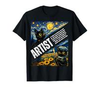 Lindo Artista Gato Divertido Animal Van Gogh Noche Estrellada Arte Adolescentes Camiseta