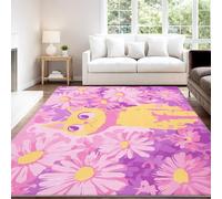 Lindo Artístico Reconfortante Brillante Alfombra 80 x 120 cm Rosa Amarillo Flores Gato Pelo Corto Súper Suave Alfombra Lavable para Habitación Adolescente, No Desprende Pelusa y Fácil de Limpiar