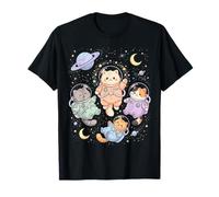 Lindo Astronauta Gatos Galaxia Planetas Estrellas Gatos Coloridos Camiseta