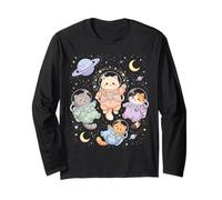 Lindo Astronauta Gatos Galaxia Planetas Estrellas Gatos Coloridos Manga Larga
