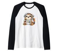 Lindo Astronauta Perezoso Explorando Universo Camiseta Manga Raglan