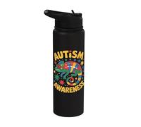 Lindo autismo Semana de Concientización Autista Lagarto Hombres Mujeres Niños Stainless Steel Insulated Water Bottle