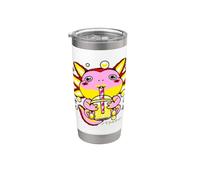 Lindo Axolotl Bebiendo Boba Bubble Tea Japonés Kawaii Anime Vaso térmico de acero inoxidable de doble pared