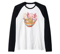 Lindo Axolotl Come Fideos Ramen, gráfico Kawaii de Axolotl Camiseta Manga Raglan