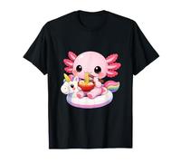 Lindo Axolotl Comiendo Ramen en Unicornio arcoíris Flotador Divertido Camiseta
