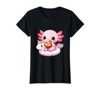 Lindo Axolotl Comiendo Ramen en Unicornio arcoíris Flotador Divertido Camiseta gráfica económica, Mujer, Negro, XL