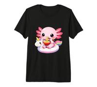 Lindo Axolotl Comiendo Ramen en Unicornio arcoíris Flotador Divertido Camiseta Premium