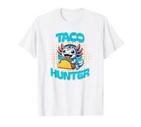 Lindo Axolotl Comiendo Tacos Kawaii Cartoon Taco Hunter Foodie Camiseta gráfica económica, Hombre, Blanco, L