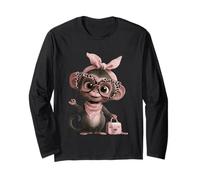 Lindo Baby Monkey Kawaii Personaje Rosa Leopardo Gafas Look Manga Larga