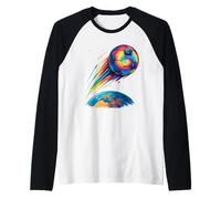 Lindo balón de fútbol teñido anudado arco iris fútbol cósmico arte espacial Camiseta Manga Raglan
