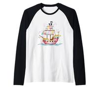 Lindo barco pirata ilustración Camiseta Manga Raglan