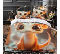 Lindo bebé dragón Impresión 3D 3 piezas cubrecama Estilo de dibujos animados de fantasía funda de colchón microfibra morbida cierre cremallera para adolescentes chicos hombres Double（200x200cm）