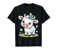 Lindo bebé Kawaii Vaca con Arco Dibujos Animados Animal Arte Camiseta