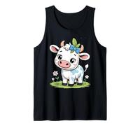 Lindo bebé Kawaii Vaca con Arco Dibujos Animados Animal Arte Camiseta sin Mangas