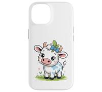 Lindo bebé Kawaii Vaca con Arco Dibujos Animados Animal Arte Carcasa para iPhone 14