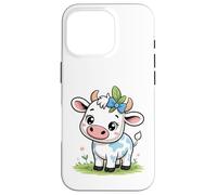 Lindo bebé Kawaii Vaca con Arco Dibujos Animados Animal Arte Carcasa para iPhone 16 Pro