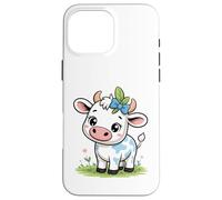 Lindo bebé Kawaii Vaca con Arco Dibujos Animados Animal Arte Carcasa para iPhone 16 Pro MAX