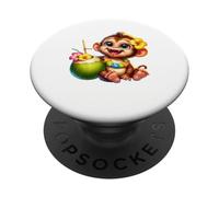 Lindo Bebé Mono Tropical Coco Bebida Diversión PopSockets PopGrip Adhesivo