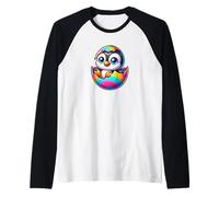 Lindo bebé pingüino en huevo de Pascua dibujos animados arte Camiseta Manga Raglan