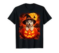Lindo bebé Siberiano Husky Cachorro Bruja en Halloween Camiseta gráfica económica