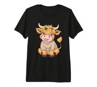 Lindo bebé Vaca de Las Tierras Altas con Girasoles gráfico Ganado Camiseta Premium