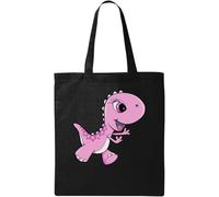 Lindo bolso de mano de algodón ecológico natural con diseño de dinosaurio, color negro, Black, Talla única