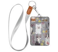 Lindo Border Collie Dogs - Soporte para tarjetas de identificación de cuero gris con cordón y capacidad de 3 tarjetas para identificación de oficina, escuela, tarjetas de hotel y tarjetas de pase