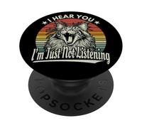 Lindo bostezo, Maine Coon, te escucho, simplemente no estoy escuchando lo retro PopSockets PopGrip Adhesivo