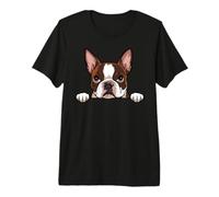 Lindo Boston Terrier Peeking Puppy Funny Bostie Dog Lover Camiseta Premium