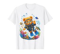 Lindo buceador Oso de Peluche Ocean Adventure Shapes Mania Camiseta gráfica económica, Hombre, Blanco, L
