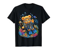 Lindo buceador Oso de Peluche Ocean Adventure Shapes Mania Camiseta gráfica económica, Hombre, Negro, L