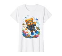 Lindo buceador Oso de Peluche Ocean Adventure Shapes Mania Camiseta gráfica económica, Mujer, Blanco, S