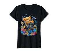 Lindo buceador Oso de Peluche Ocean Adventure Shapes Mania Camiseta gráfica económica, Mujer, Negro, M