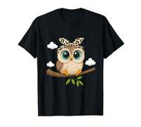 Lindo búho con lazo estampado de leopardo divertido arte animal Camiseta
