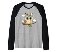 Lindo búho con lazo estampado de leopardo divertido arte animal Camiseta Manga Raglan