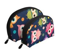 Lindo Búho Estampado Animal Lunares, Bolsa de Maquillaje de Concha, Monedero pequeño para Mujer, Bolsa de artículos de tocador, Bolsa de cosméticos, 2 Piezas