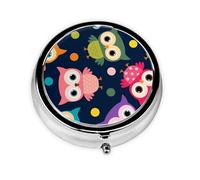 Lindo Búho Estampado Animal Lunares, Pastillero, Pastillero redondo Pequeño contenedor de pastillas Organizador de pastillas de viaje