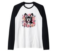 Lindo Bulldog Francés Diseño Floral Rosas Frenchie Love Camiseta Manga Raglan