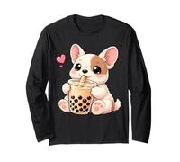 Lindo Bulldog Francés Kawaii Bebidas Boba Bubble Tea Kawaii Manga Larga