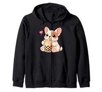 Lindo Bulldog Francés Kawaii Bebidas Boba Bubble Tea Kawaii Sudadera con Capucha