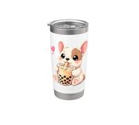Lindo Bulldog Francés Kawaii Bebidas Boba Bubble Tea Kawaii Vaso térmico de acero inoxidable de doble pared
