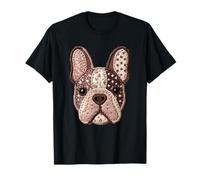 Lindo Bulldog Francés Patchwork Floral Frenchie Dog Folk Art Camiseta