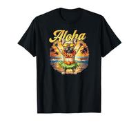 Lindo bulldog hawaiano Hula Sunset Tropical Beach Dog Art Camiseta