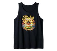 Lindo bulldog hawaiano Hula Sunset Tropical Beach Dog Art Camiseta sin Mangas