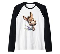 Lindo Burro bebé Mirando con diseño de Lavanda Camiseta Manga Raglan